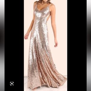 Shein Rose Gold Sequin maxi backless prom formal Dress